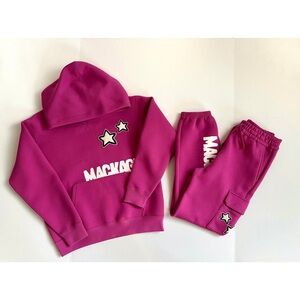 NWT Mackage Kids DRU-NV Double-face jersey graphic hoodie w matching joggers